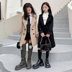 Women's Windbreaker 2023 New Style Trendy Spring and Autumn Children's Clothing Kids Medium and Long Length British Style Jacket Trendy Big Children Spring Outfit