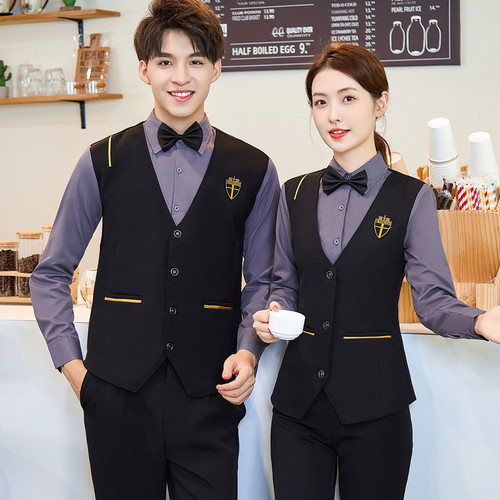 Autumn men's and women's long-sleeved fake two-piece vest suit catering hot pot restaurant KTV hotel restaurant bar waiter uniform
