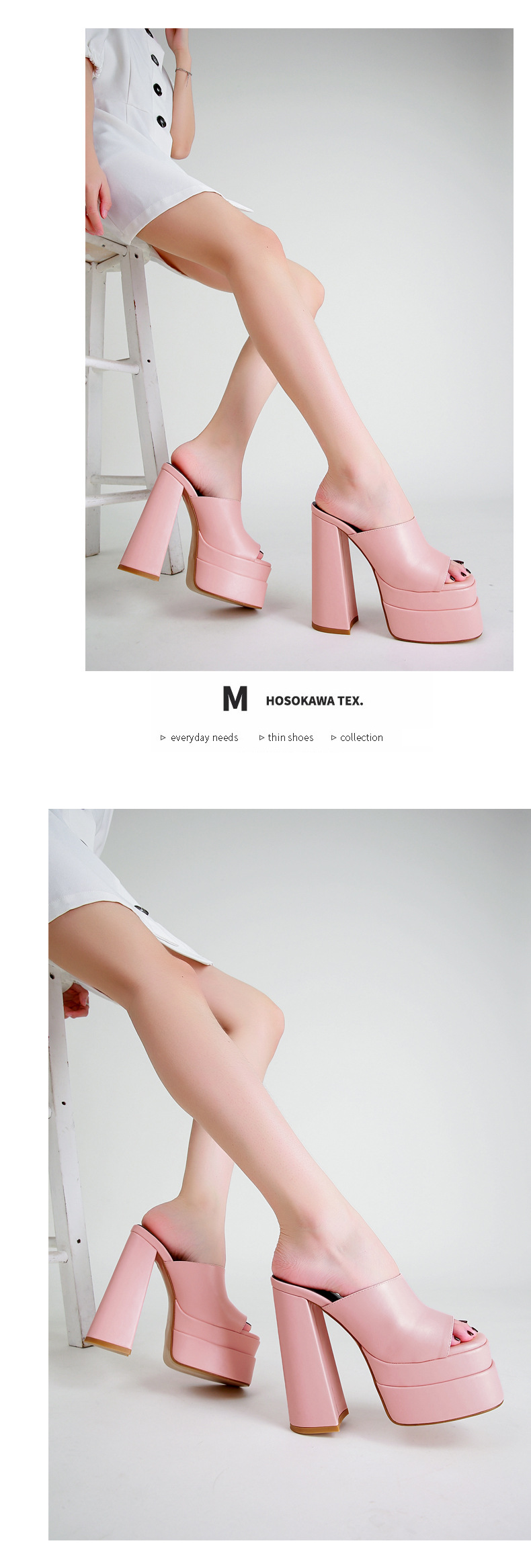 Sandal nữ quai chữ V gót thô đế bệt phong cách xuân hè — Màu đen chi tiết 3