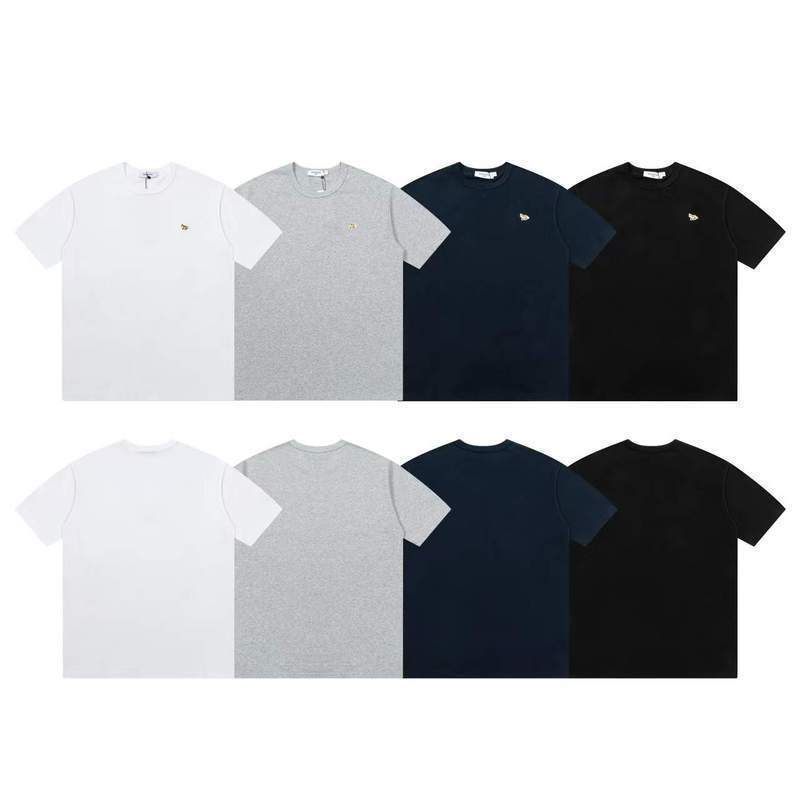 Niche Style Men's Short-Sleeve Light Luxury Simple Solid Color Small Fox Embroidery Casual T-Shirt Maison Kitsune