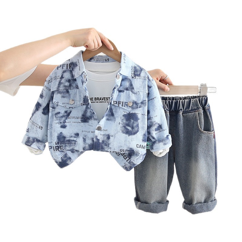 Ensemble trois pièces tendance pour garçon, veste à col rabattu et imprimé tie-dye, style coréen, nouvelle collection automne 2025_voghion.com