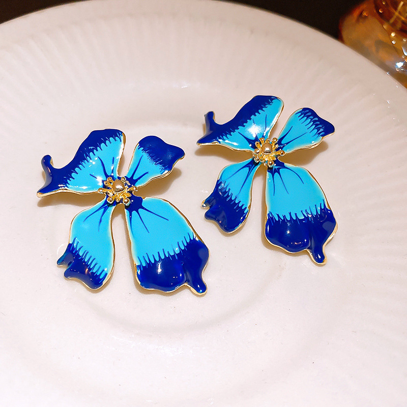 Flores azules vintage medievales pendientes de goteo de aceite ligero lujo alta sensación de joyería Yiwu fábrica al por mayor image 16