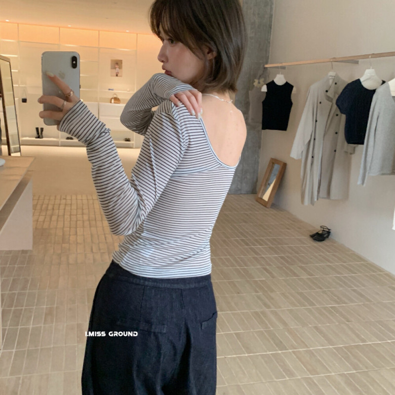imiss条纹长袖T恤女2025秋季新款露背修身显瘦设计感小众打底衫|undefined