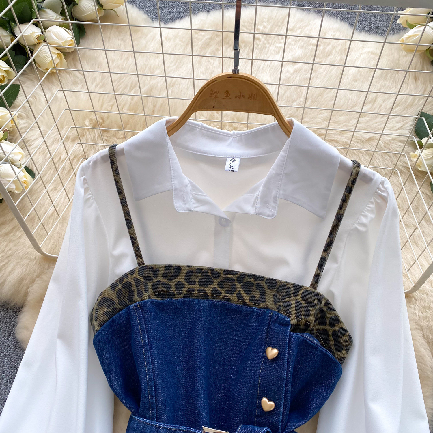 French Retro Women's Leopard Print Two-piece Vest Set With Belt_voghion.com