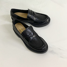 现货秒发！时尚百搭新款一脚蹬厚底增高粗跟懒人乐福鞋单鞋小皮鞋