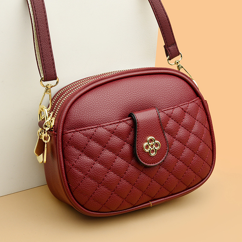 Nuevo bolso de otoño para mujer, bolso cruzado de cuero suave de alta gama, gran capacidad, bolso de hombro para mujer de mediana edad, bolso redondo pequeño y versátil