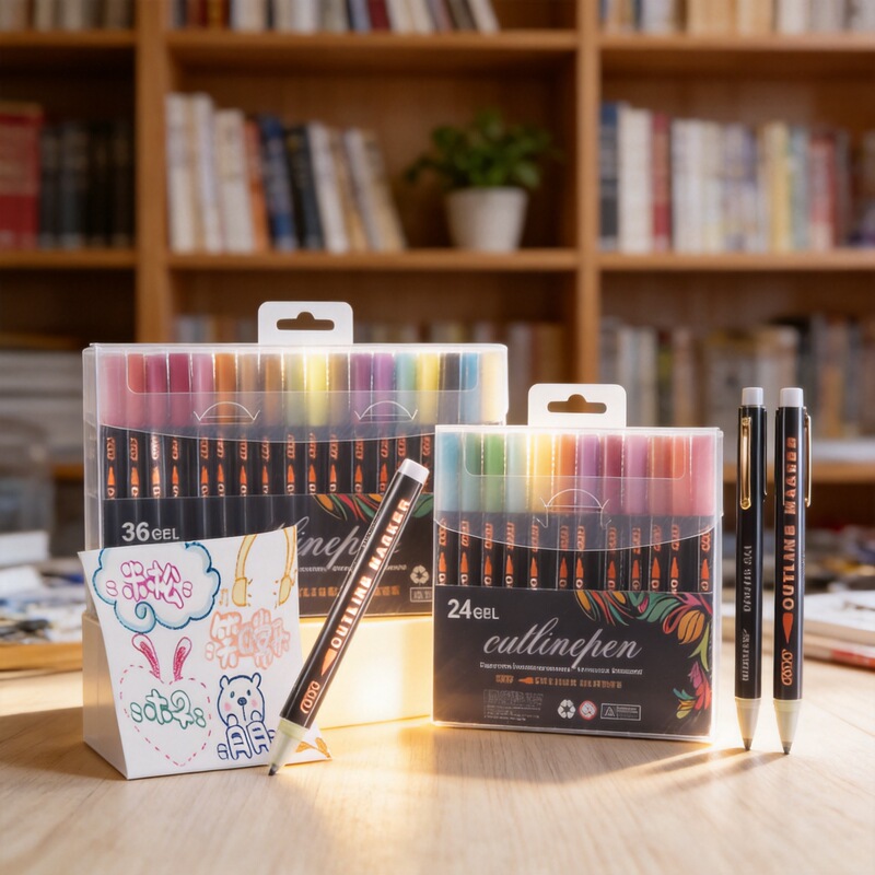 Cross-Border Exclusive Supply of Double-Line Outline Pens, 36-Color Marker Pens, Glitter Metallic Marker Pens, Double-Line Outline Markers Wholesale