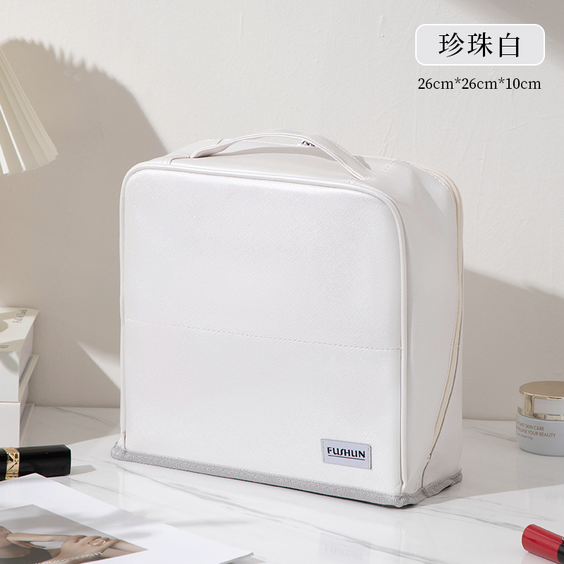 2025年新型PU化粧ポーチ 大容量 ハンドバッグ型 持ち運び便利 旅行必需品 分割式ペンケース 洗面用具入れ