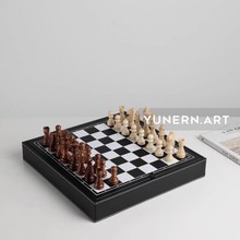 定制国际象棋皮盒跳棋欧式厂家礼品盒简约便携实木棋子包装盒空盒