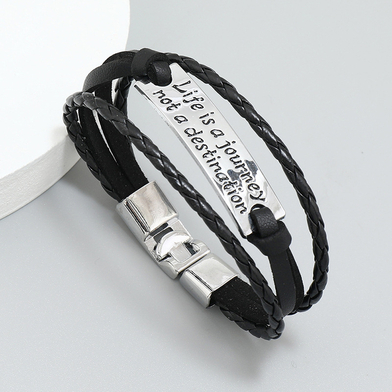 Street Occasion Fashion Letter Pu Leather Alloy Knitting Men'S Bracelets Men Cord & Leather Bracelets