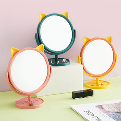 Cosmetic mirror, home desktop desktop vanity mirror, cute antler rotating makeup mirror, student dormitory round bottom small mirror