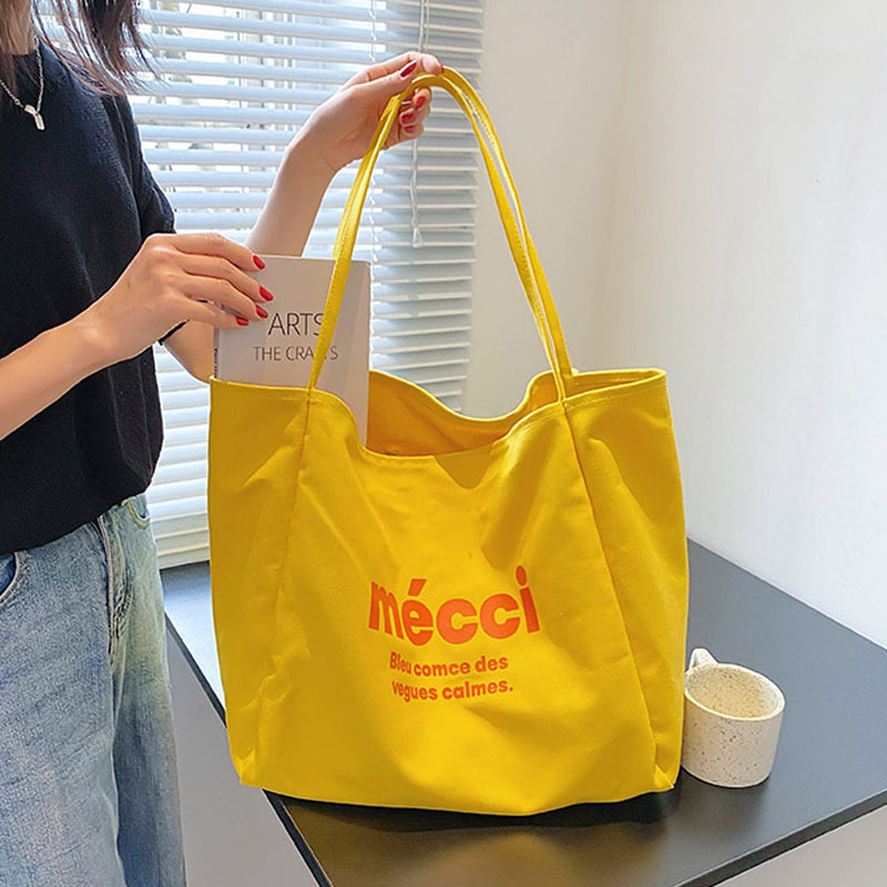 in stock Korean Style Large Capacity Canvas Bag Women's Literary Style Shoulder Bag Letters Tote Bag for Students Canvas Tote Bag