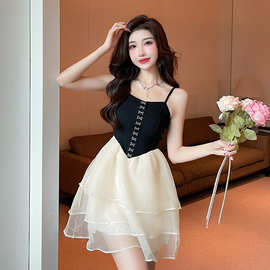 初恋系可盐可甜辣风吊带裙法式小个子网纱蛋糕连衣裙2022夏季新款