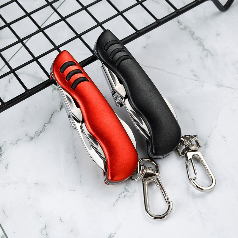 户外野营折叠刀不锈钢多功能小刀随身便携拆快递刀带电筒