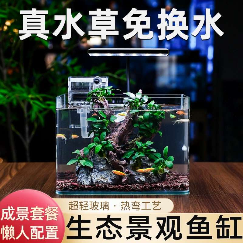 Термопластичный стеклянный аквариум для гостиной, мини-аквариум для рабочего стола, без необходимости смены воды, для золотых рыбок и петушков, экологичный мини-аквариум, голый аквариум.