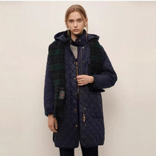 冬季休闲复古长款棉服可拆卸连帽外套学院风通勤防风棉衣棉袄女