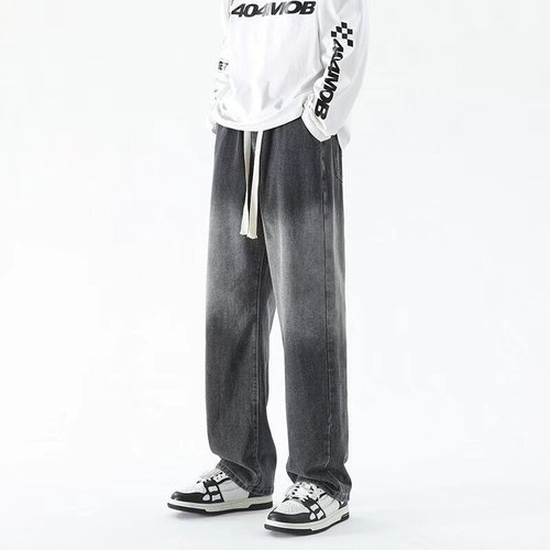 Jeans for boys, trendy casual loose straight-leg wide-leg long pants, American street style work pants