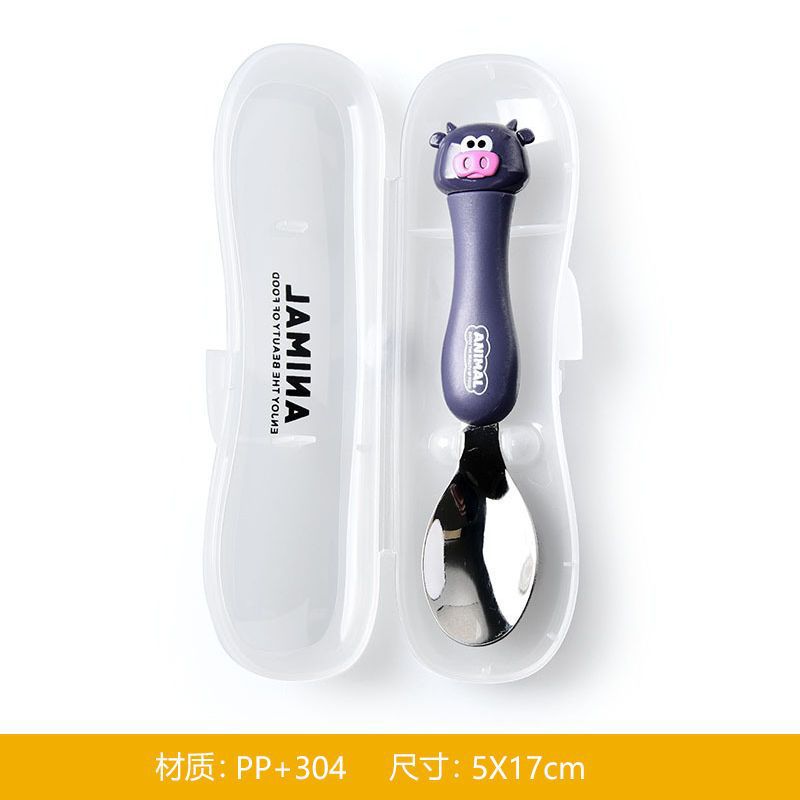 Animal encantador portátil para llevar estudiantes cucharas de comidas dormitorios escolares cucharas de cubierta de cubierta set