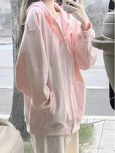 日系软妹粉色开衫外套女可爱新款韩系连帽卫衣宽松慵懒风春秋薄款