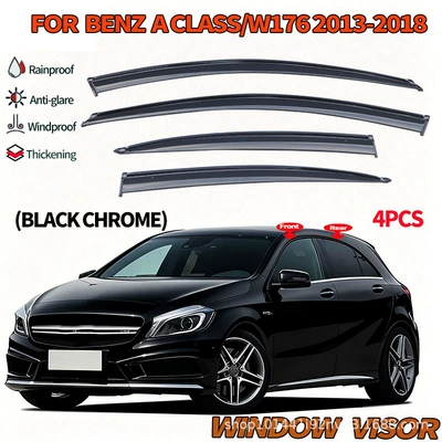 Applicable to Mercedes-Benz Class Rain shield - black-translucent-4pcs-suitable-for-cross-border-transfer-mercedes-benz-a-class-hatchback-rain-or-shine-mercedes-a-class-w176-2013-2018-pc-with-black-bright-strips