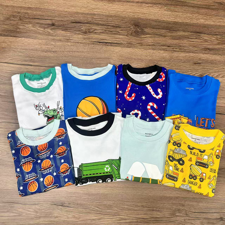 European and American Export Small, Medium and Large Boys' Autumn and Winter Threaded Cotton Home Clothes Kidsren's Slim Pajamas Long-Sleeved Home Tops