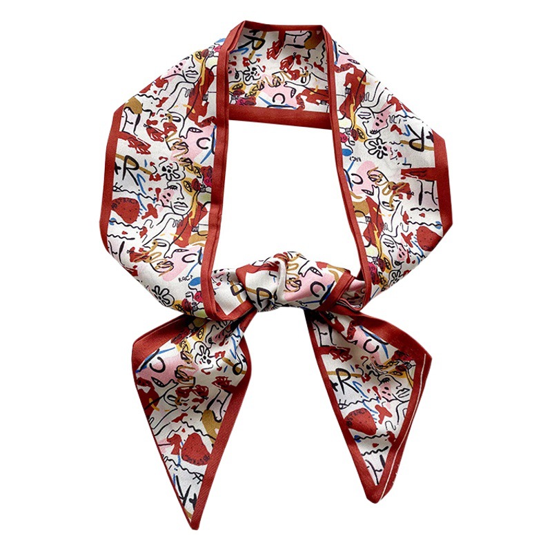 Larga pequeña bufanda de las mujeres de estilo coreano todo fósforo rojo blanco y tierno corbata de pelo bolsa decoración bufanda de regalo de mano bufanda