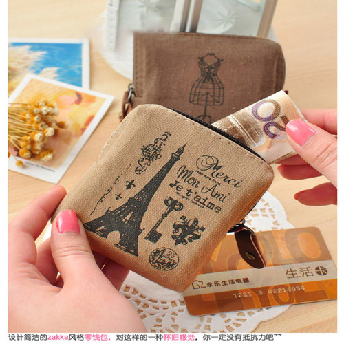 Korean cute female Paris memory coin purse creative canvas coin bag small purse LOGO can be customized