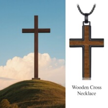 2025新款欧美跨境男士木制十字架吊坠项链个性嘻哈风宗教十字架