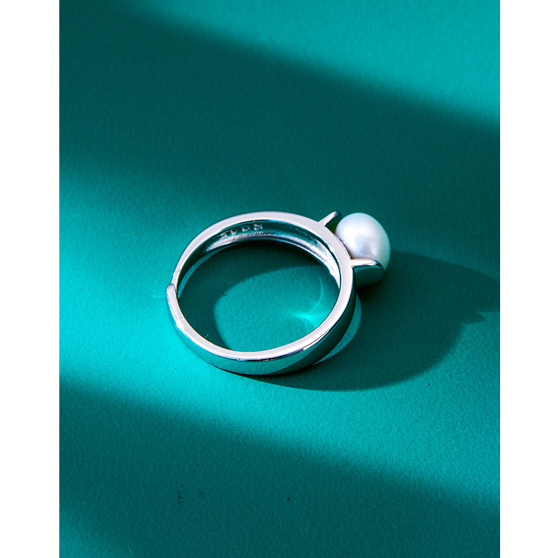 S925 plata esterlina anillo de perlas de agua dulce de las mujeres Luz de lujo moda nicho diseño sentido Otoño e Invierno anillo ajustable dedo índice pulsera