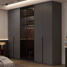 ENF级欧松板实木衣柜卧室家用一门到顶黑色柜子现代简约储物衣橱