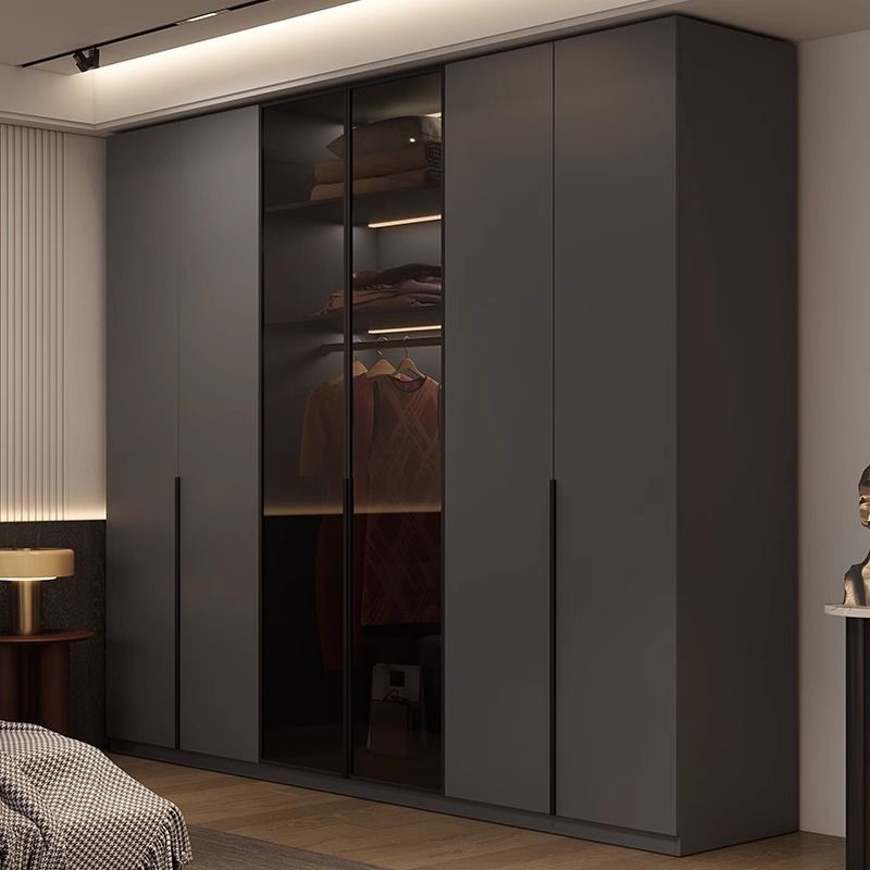 ENF级欧松板实木衣柜卧室家用一门到顶黑色柜子现代简约储物衣橱