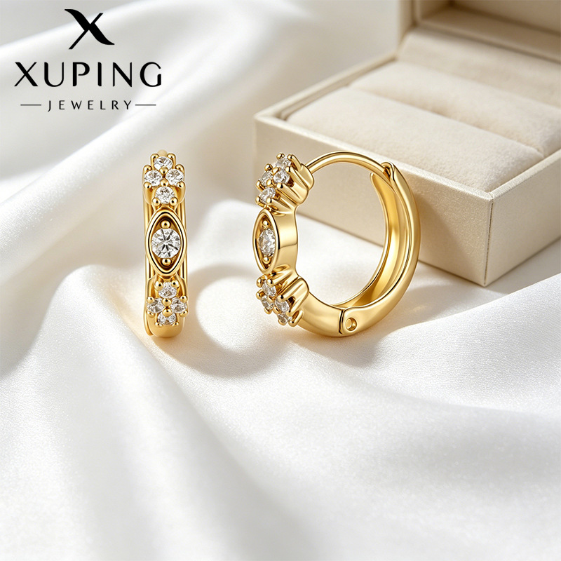 Xuping Europa y los Estados Unidos transfronterizos ligeros aretes de lujo aleación de cobre chapado en 24k oro imitación aretes de geometría aretes de círculo