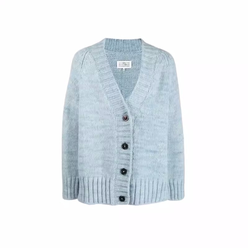 Blue V Neck Single-Breasted Layered Versatile Mid-Length Sweater Jacket Autumn and Winter New Style Exquisite Fashionable Knitted Cardigan Blue V Neck Single-Breasted Layered Versatile Mid-Length Sweater Jacket Autumn and Winter New Style Exquisite Fashionable Knitted Cardigan