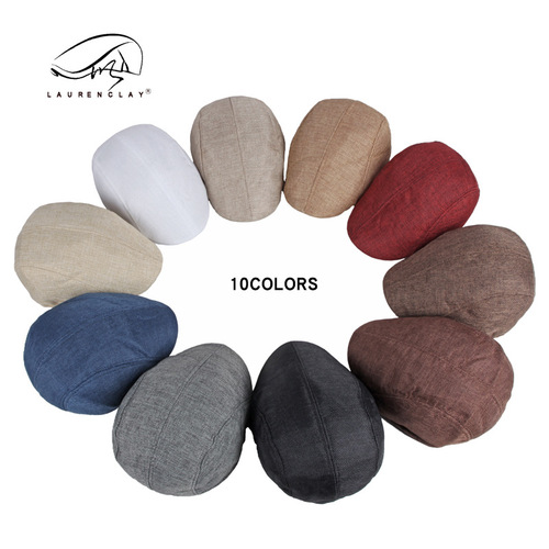 Hat men's simple light plate imitation linen beret British retro summer breathable duck bill forward cap middle-aged and elderly hat
