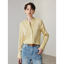 真丝衬衫女2025春夏新款长袖纯色立领通勤气质OL风桑蚕丝上衣