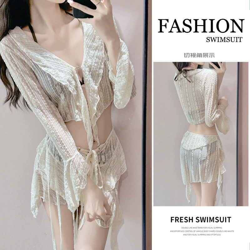 Купальник Hot Spring, женский кружевной топ с грибовидным узором, асимметричная шифоновая юбка, бикини, комплект из четырех предметов, французский стиль Pure Lust