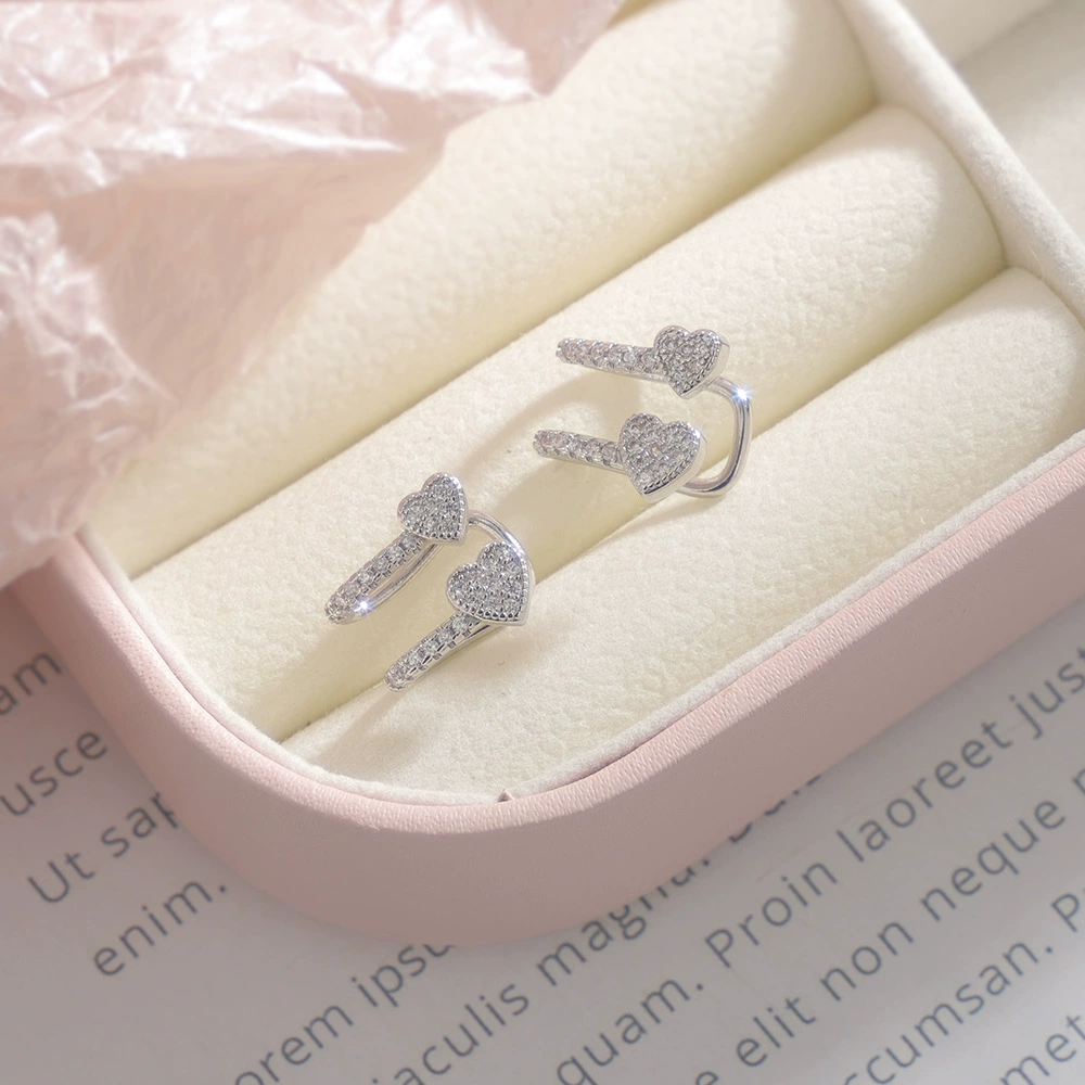 Милые серьги с zirconia в форме сердца, клипсы для ушей, брендовые клипсы, без пирсинга, инкрустированы бриллиантами