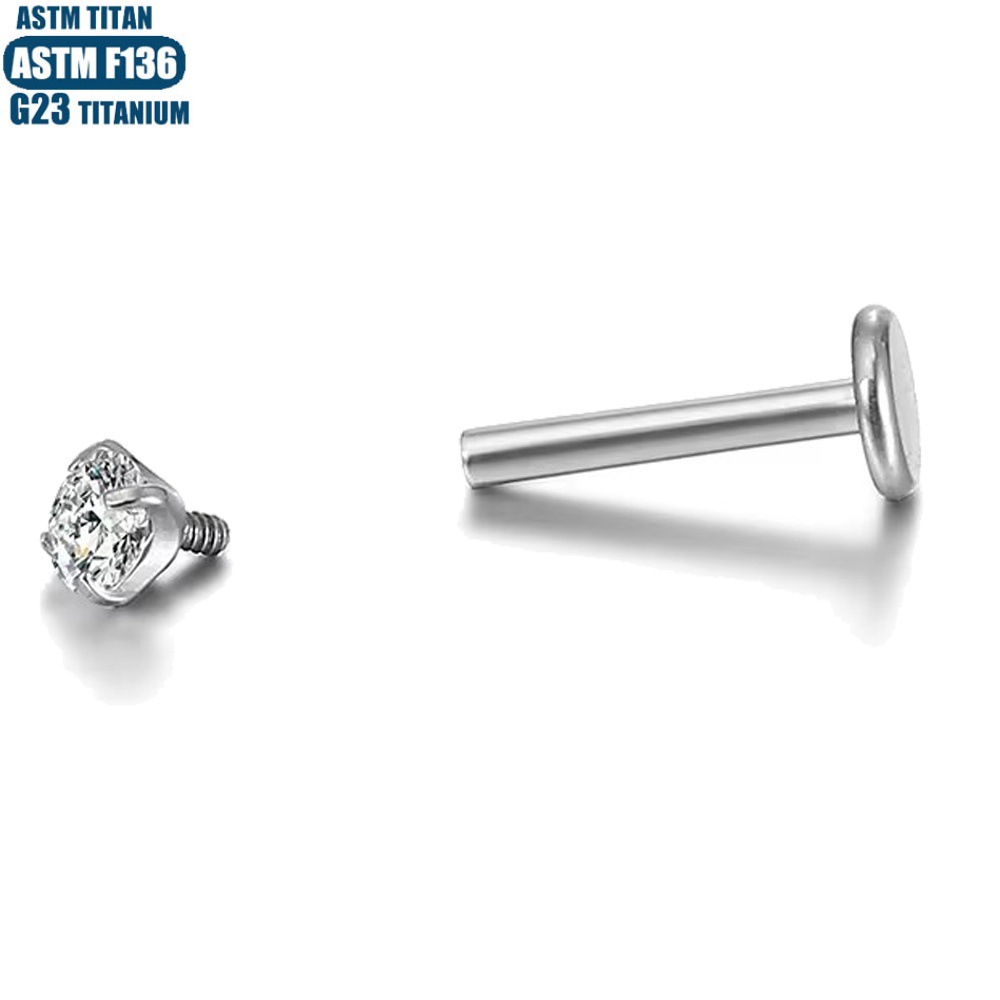 G23 Titanium Alloy Lip Stud with Zircon Gem Inner Spiral Threading Lip Ring Earring Body Piercing Jewelry detail image 9