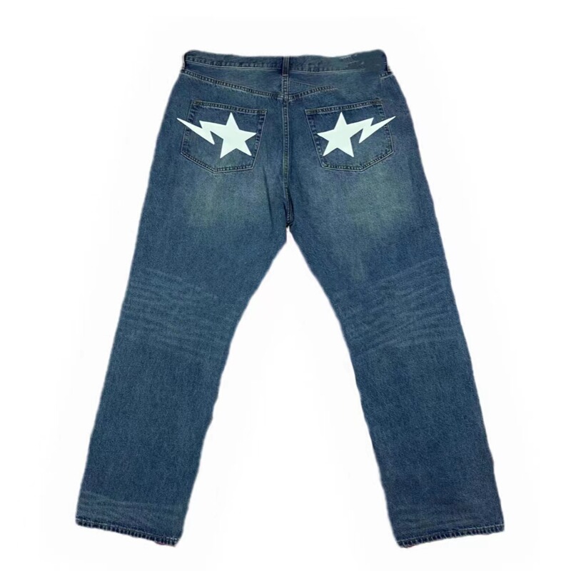 BAPESTA Year Meteor Print Men's and Women's Loose Cotton Jeans Hip-Hop Casual Ins Trendy Trousers