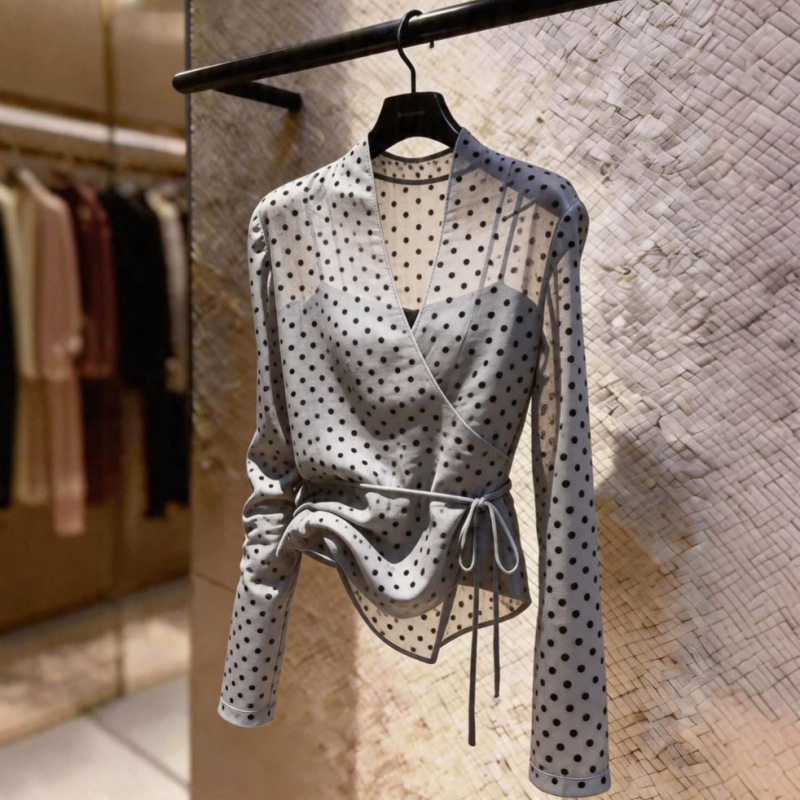 French-Style High-End Thin Semi-Transparent Polka Dot Shirt for Women, 2026 Summer Versatile and Beautiful Niche Sun-Protective Top