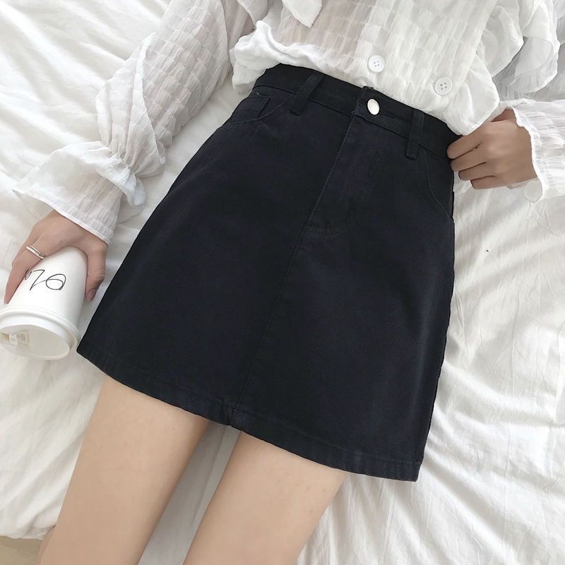 Black summer denim skirt