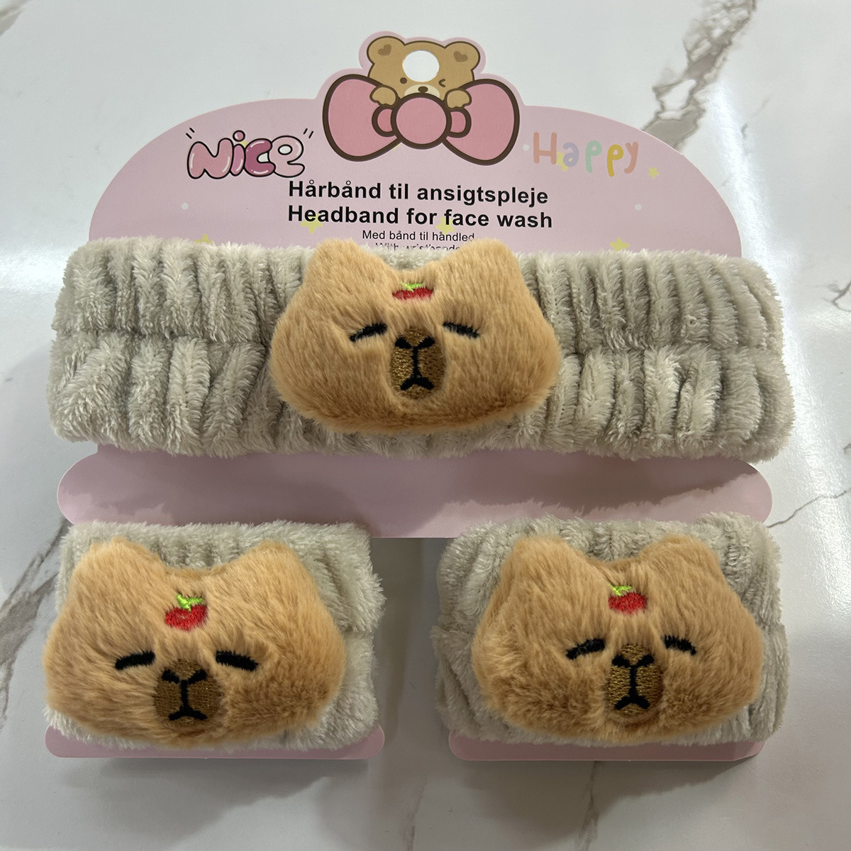 Banda de cabello de moda con tarjeta de papel dulce decoración de animales pequeños de peluche de lavado banda de cabello de dibujos animados correa de muñeca tridimensional