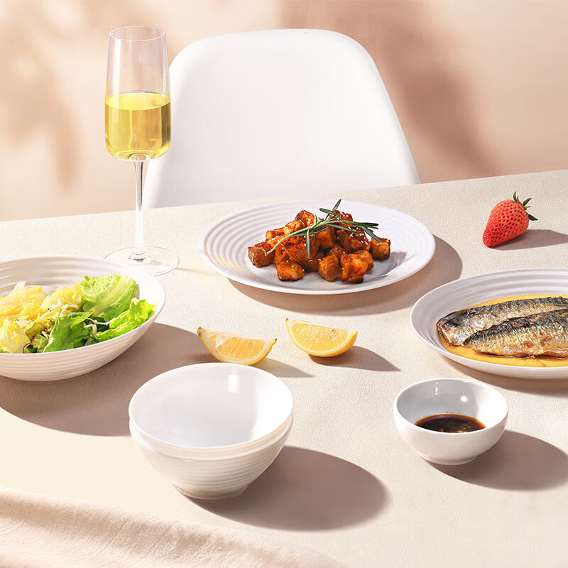 Lemeiya Tableware Huarina Set Household Lead-Free White Jade Glass High Temperature Resistant Rice Noodle Soup Bowl Dinner Plate Microwave Oven