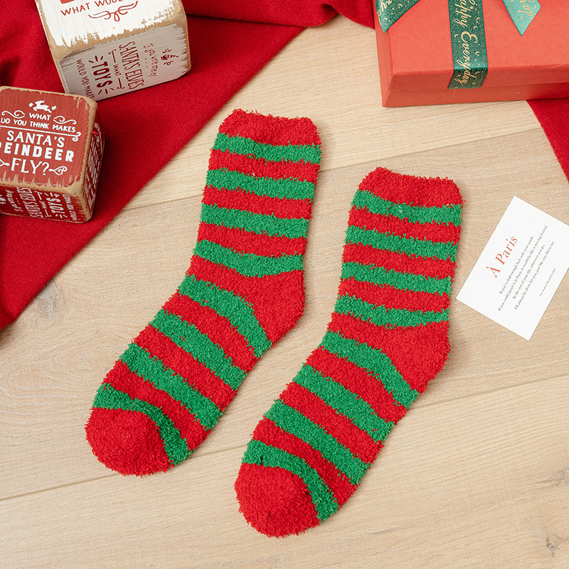 クリスマスの靴下のプレゼントの箱の女性のサンゴの絨毯の厚い保温の家の床の靴下の秋冬のぬいぐるみの床の靴下の睡眠の靴下|undefined