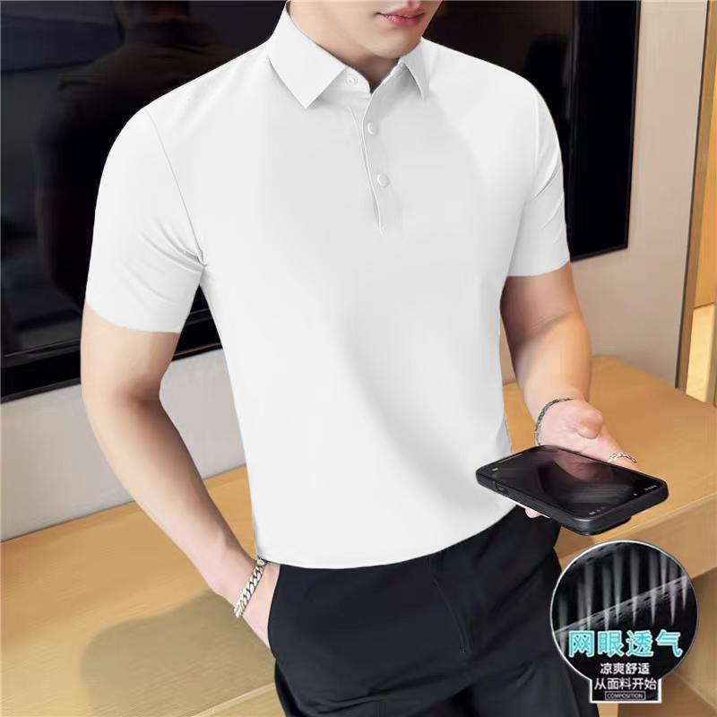 Summer Refreshing Cool Sense Technology Ice Silk Breathable Stretch POLO Shirt Short-sleeved T-shirt Men's Summer New Paul Shirt