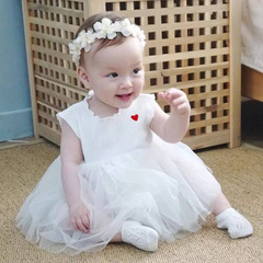 夏季嬰兒連衣裙女寶寶哈裙新生兒衣服柔軟公主裙夏裝滿月服送髮帶