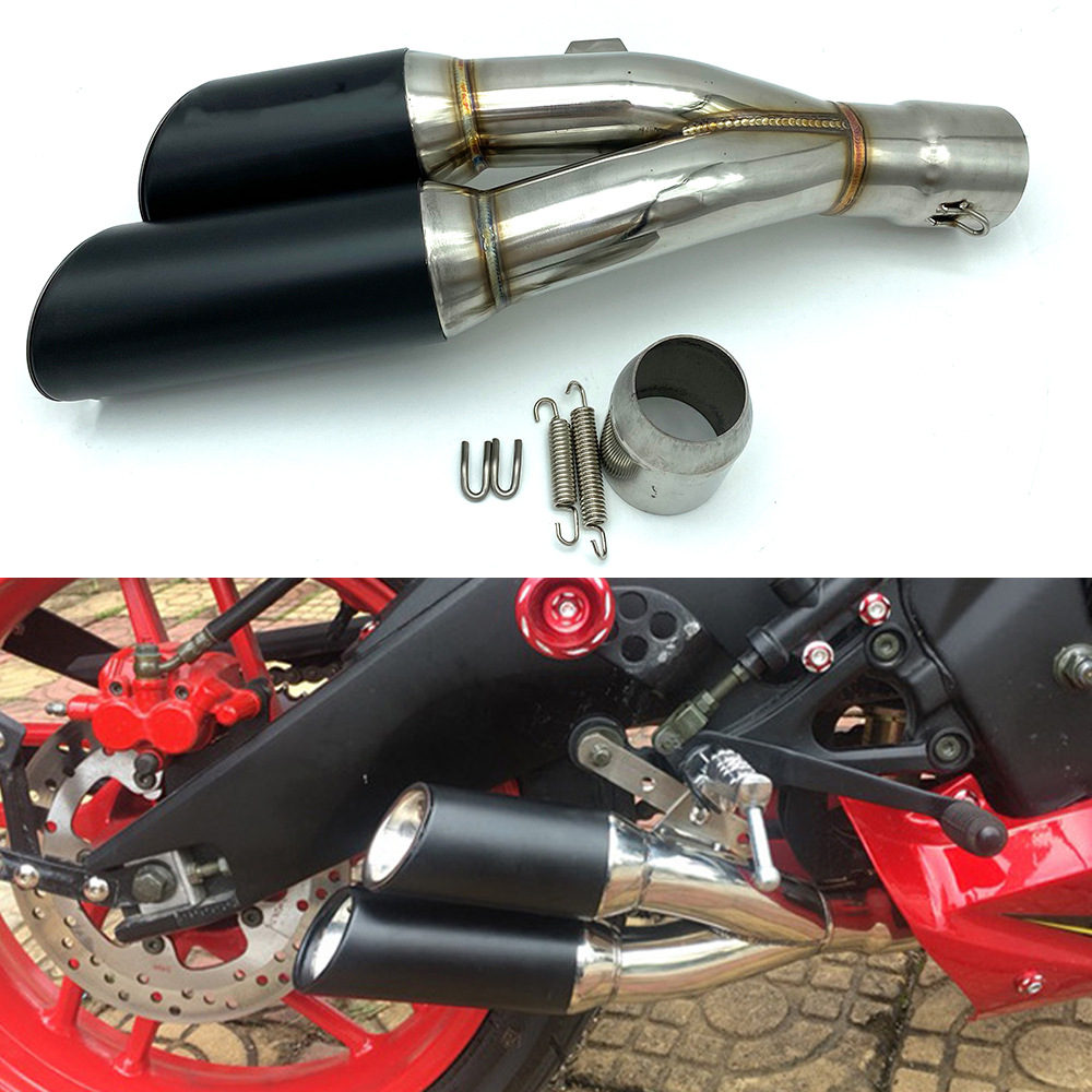 Suitable for Motorcycle Universal Exhaust Pipe Ak Caliber 51mm Modified Tail Section Exhaust Pipe Scorpio Double Outlet 370mm
