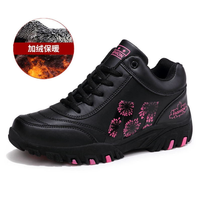 Осенне-зимняя прогулочная обувь Обувь для мам Женская обувь Кроссовки среднего возраста Нескользящие кроссовки на флисовой подкладке для отдыха и путешествий, теплая хлопковая обувь