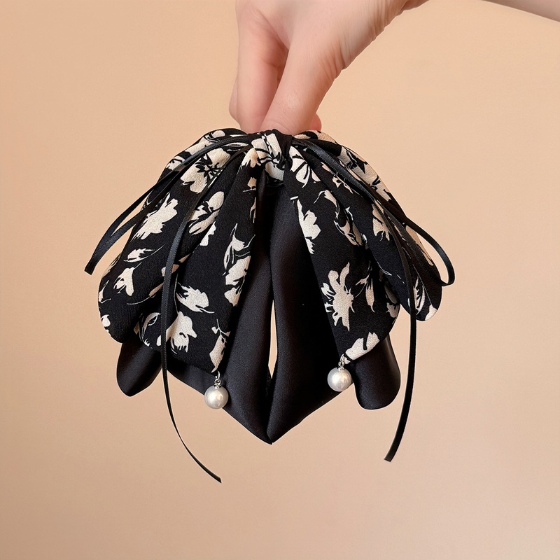 Mallas de tela impresa dulce arco flotante clip de agarre de alta sensibilidad cabello bajo clip de cabello de cola de caballo clip de cabello de disco de cabeza posterior