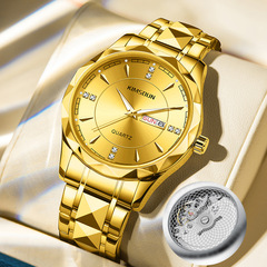 金詩頓男士手錶假機械金表鋼帶日曆透底石英表批發男表